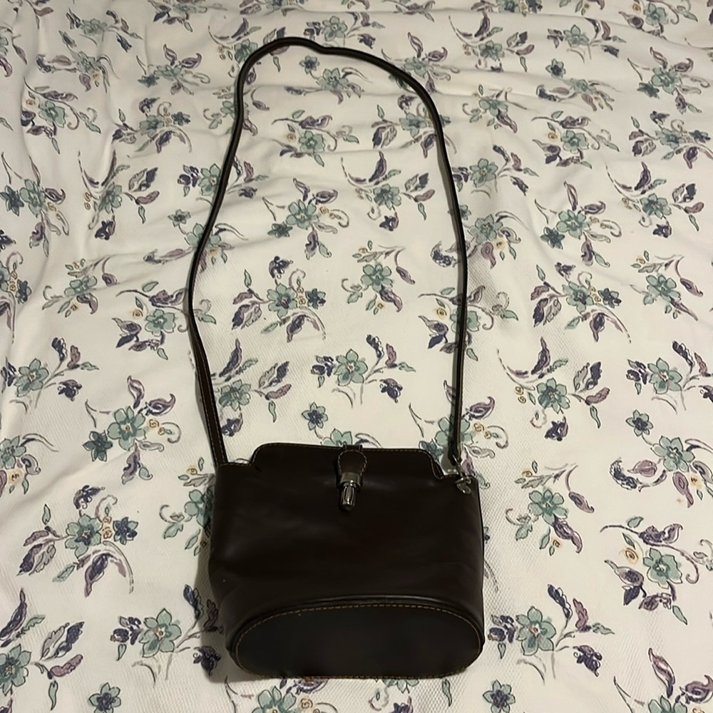 Vera Pelle brown leather mini bucket crossbody bag